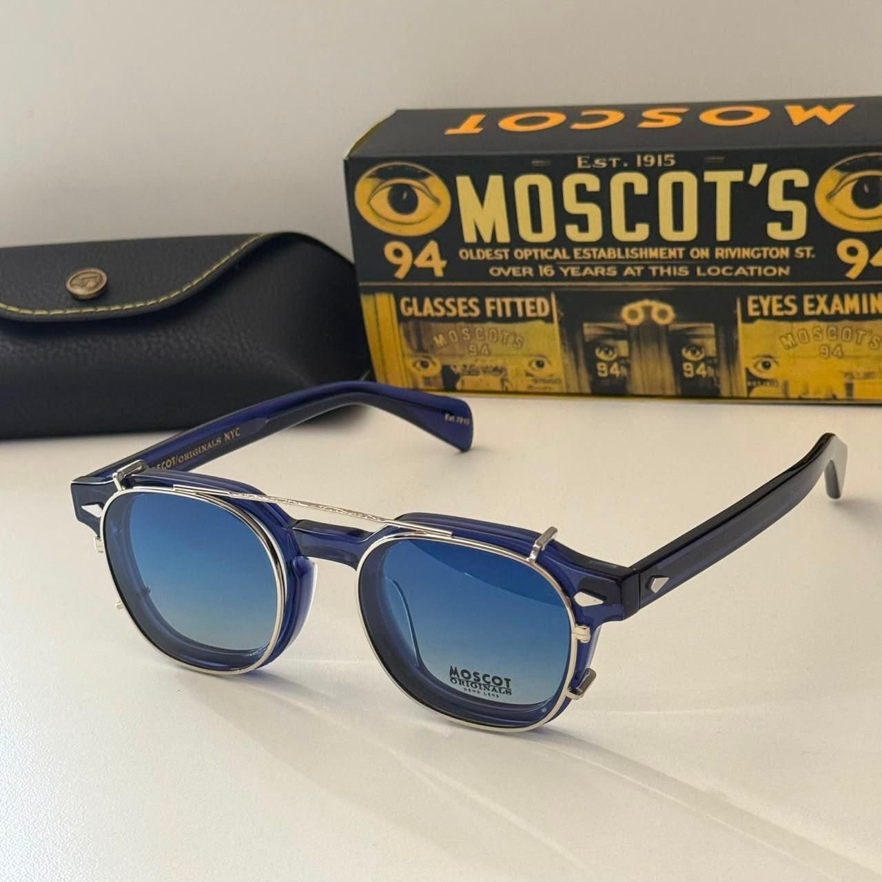 Óculos moscot com clip-on solar